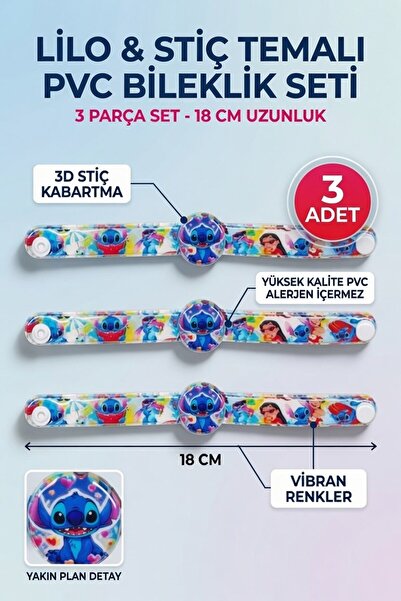 DODOMAR Stitch Bileklik Seti 3 Adet 18 Cm Lilo ve Stitch Temalı Çocuk Parti v...