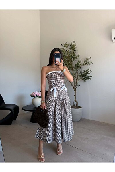 Bade Butik Coffee plaid skirt corset set