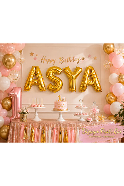 Dizayn Parti Evi ASYA İsimli Gold ve Gümüş Folyo Harf Balon Seti 76 Cm – Kişi...