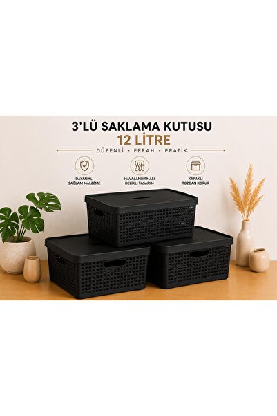 LOREMPBOX 3-Piece Storage Box 12 Liters Multi-Purpose Organizer Box with Lid ...