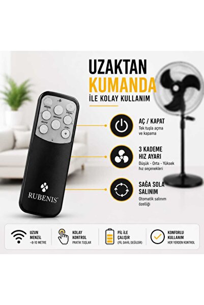 Rubenis RBS 20-2000 140W UZAKTAN KUMANDALI 3'Ü BİR ARADA VANTİLATÖR