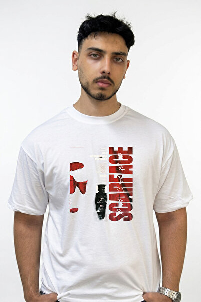 Anetos Scarface Design Printed Oversize White T-Shirt