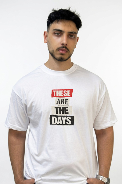 Anetos Text Collage Design Printed Oversize White T-Shirt