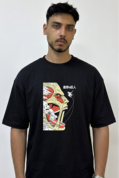 Anetos Colossal Titan Design Printed Oversize Black T-Shirt