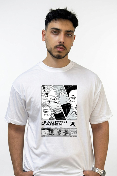 Anetos Jujutsu Kaisen_1 Design Printed Oversize White T-Shirt