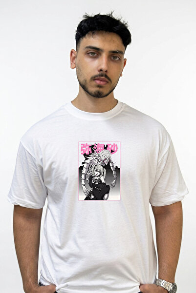 Anetos Misa Ryuk Design Printed Oversize White T-Shirt