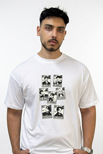 Anetos Bts Kpop_6 Design Printed Oversize White T-Shirt