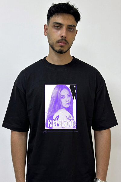 Anetos Kim Jisoo_2 Design Printed Oversize Black T-Shirt