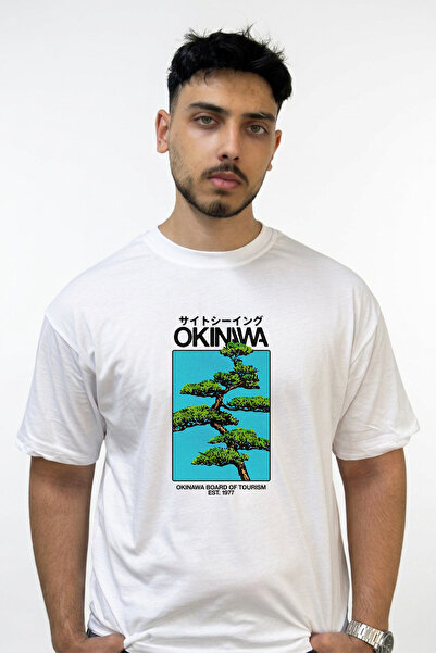 Anetos Japanese Mosque Design Printed Oversize White T-Shirt