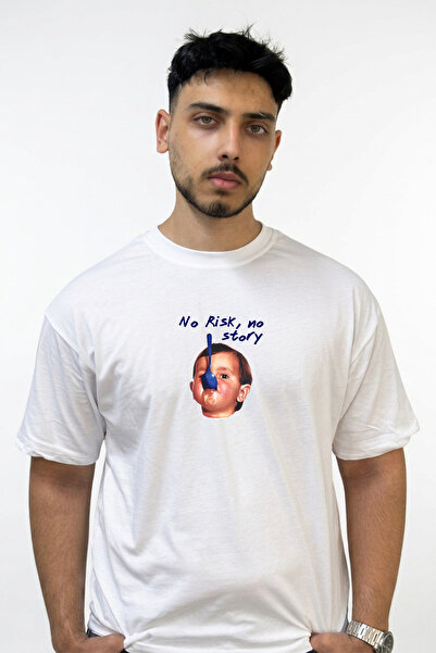 Anetos Baby Kasik Design Printed Oversize White T-Shirt