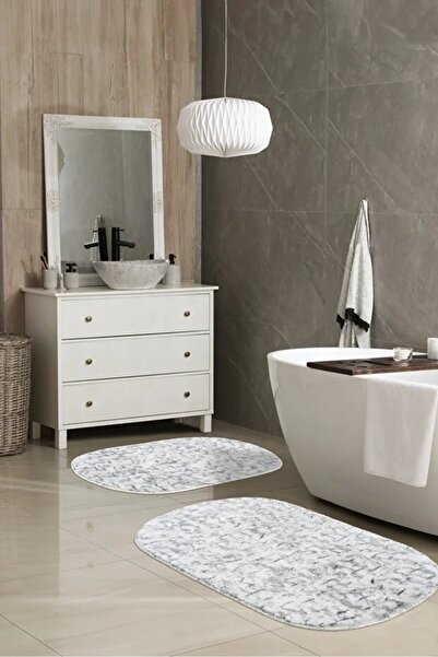 Lionhome Peluş Banyo Halısı Kapı Önü Paspası Renk Antrasit 2'li Set Kaymaz Ta...