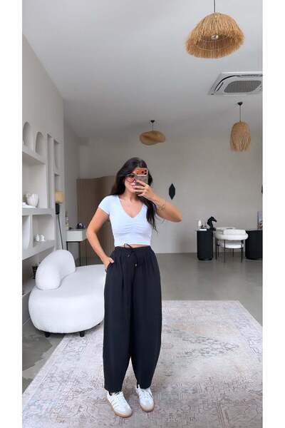 Buket Teke Black Tensel Baggy Fit Pocketed Trousers