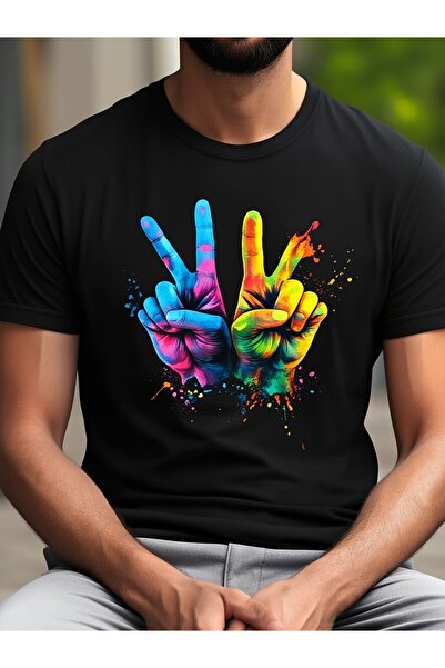 NOURAM 1pc Peace Sign Graffiti Art Tshirt All Season Single Sided Crew Short ...