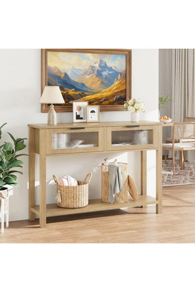 Garvee - Wooden Console Table for Entryway, 2-Tier Sofa Table with 2 Glass Dr...