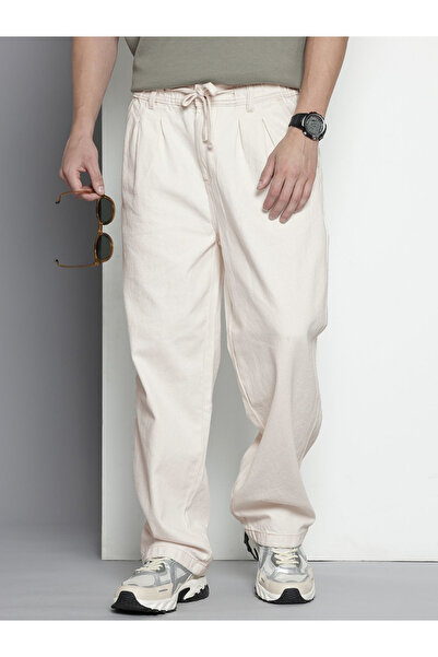 The Indian Garage Co By Styli Men Off-White Relaxed Fit Solid Denim Joggers