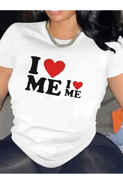 NOURAM Women'S Short Sleeve T-Shirt Featuring 'I Love Me' Design, Made from L...