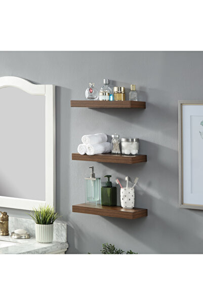 Ararico Set of 3 Grey Floating Wall Shelves with Hidden Invisible Brackets, D...