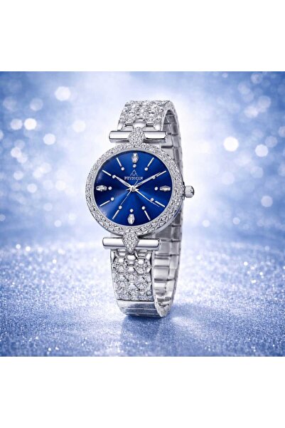 FITRON Women’s Silver Bracelet Watch Blue Dial Elegant Designer Wrist Watch