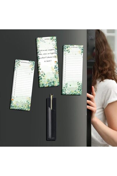 Arabest 3 Pack Refrigerator Magnetic Note Pad with Pen Holder, Magnetic To Do...
