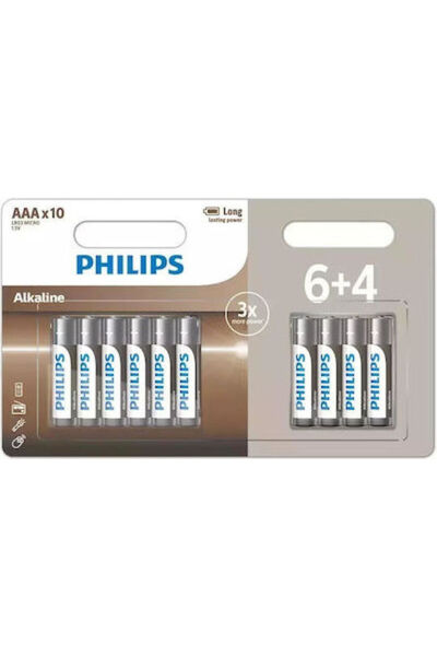 Philips Αλκαλικές Μπαταρίες AAA 6+4 Τεμάχια Κωδικός: LR03A10BP/10