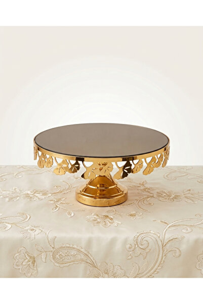 Peramari Decorative Chrome Glass Mirrored Round Cake Presentation Tray Gold