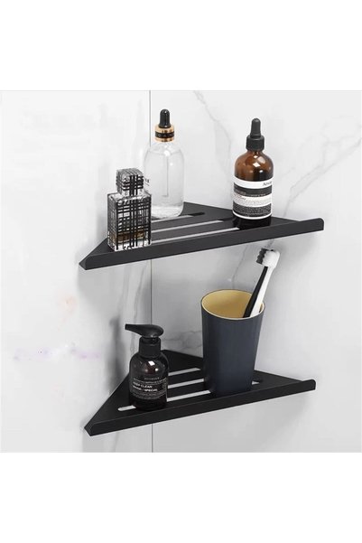Güneş Krom Dekorasyon Gkd Decorative 3-Piece Black Corner Shampoo Holder, Bathroom Organizer, Kitchen and Shelf Organizer