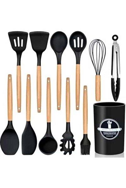 Generic 12-Piece Silicone Kitchen Utensil Set with Wooden Handles | Heat-Resi...