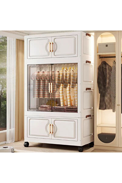 MACON Portable Foldable Wardrobe Closet with Hanging Rail, Dustproof Storage ...