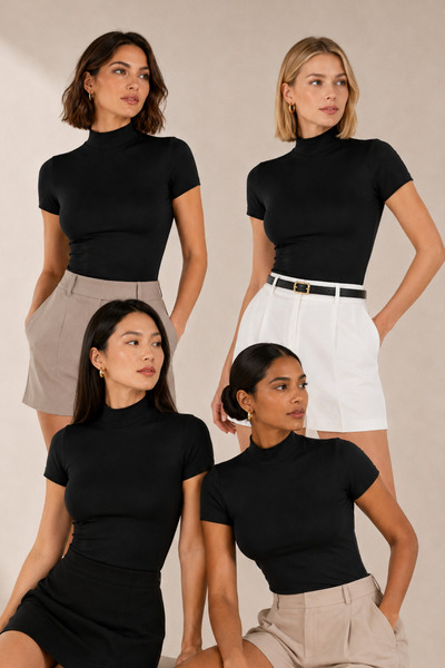 Loule Women's Half Turtleneck Short Sleeve 4-Piece Basic Undershirts - 95% Co...