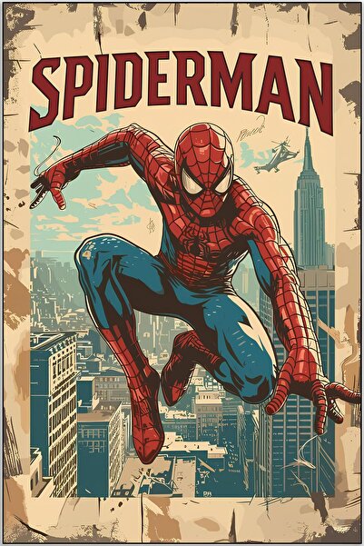ESLEM Spider-Man Retro Tasarım Dekoratif Poster - Vintage Çizgi Roman Tarzı D...