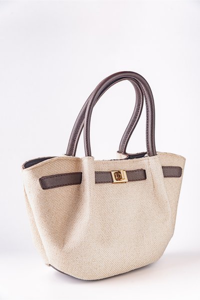 Tecer Bag Women's Linen Hand and Shoulder Bag with Lock Detail