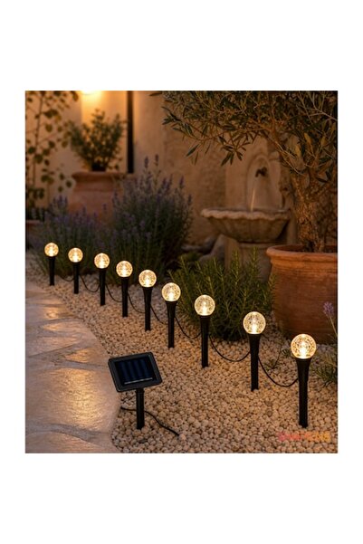 SHOPIENS Ghirlandă solară decorativă cu 10 sfere luminoase pe bețe, LED alb c...