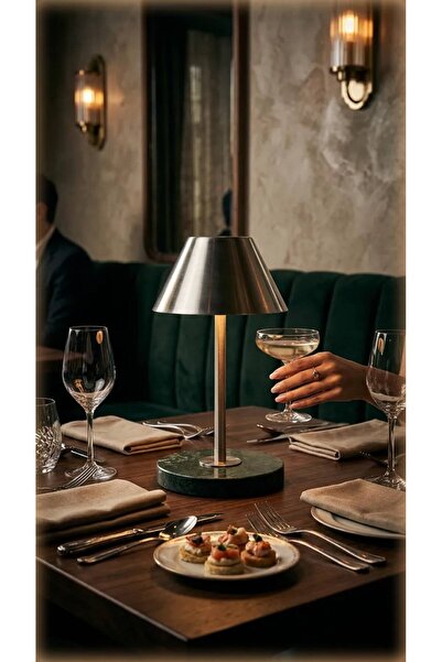 Sarıkaya Granit Chrome Brass Table Lamp with Marble Base