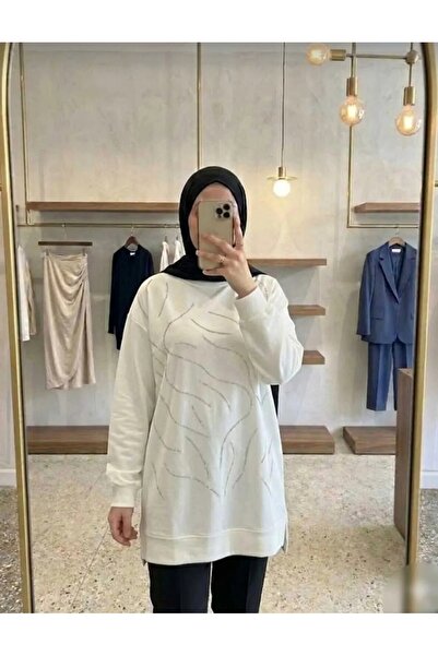 azram fashıon tekstıl Women's Wave Stone Embellished Hijab Tunic