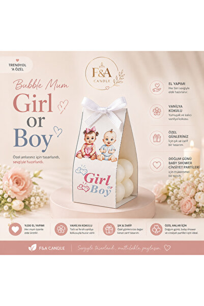 F&A Candle 20 Adet Girl or Boy Bubble Mum Hediyelik El Yapımı Vanilya Kokulu ...