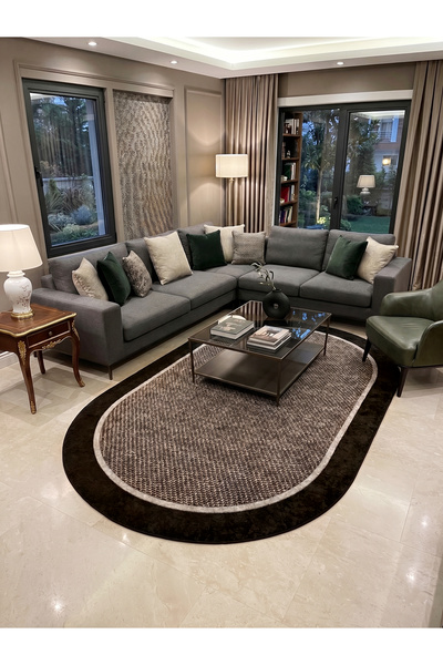 Brillant Hasır Jüt Sisal Görünümlü Lateks Taban Oval Halı