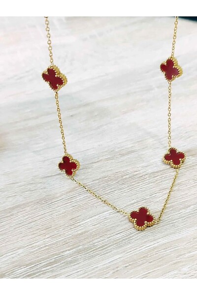 Umrece Burgundy Color 5-Piece Top Quality Steel Necklace