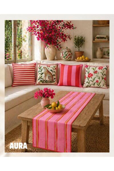 Home Aura Premium Mediterranean Series: 4-Piece Throw Pillow Cover and Runner...