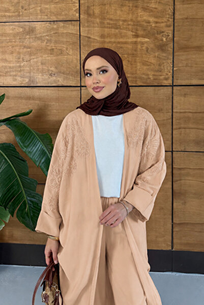 Miss Allos Women's Floral Embroidered Bat Sleeve Linen Set