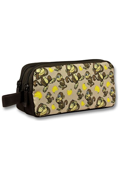 Cennec Two-Compartment Three Monkeys Printed Brown Boys' Pencil Bag - 6080