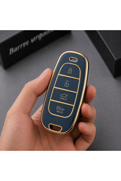 Hyundai Tucson Uyumlu 4 Butonlu Anahtar Kumanda Kılıfı Silikon Nano Gri– Gold