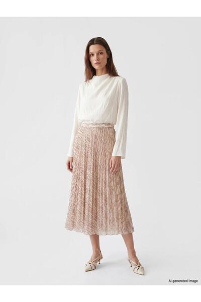 LC Waikiki Patterned Pleated Skirt with Elastic Waist (S6)