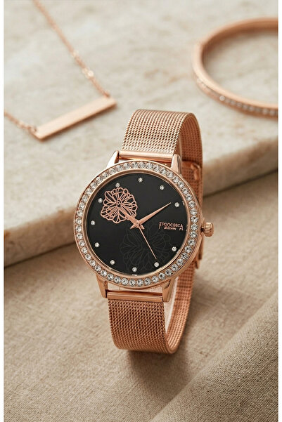 Francesca di Geneva Ceas Damă Rose Gold cu Brățară Milanese, Cadran Floral El...
