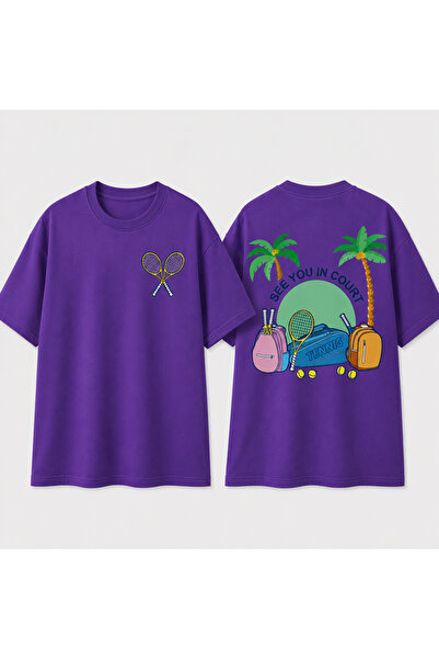 VODEXA Unisex Oversize T-Shirt Tennis 2 Printed 100% Cotton T-Shirt Comfortab...