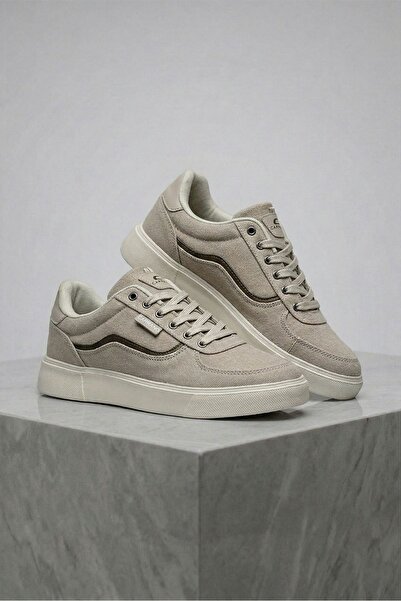 GT Ayakkabı 6.5 cm Height Increasing Hidden Heel Beige Linen Men's Sports Sho...