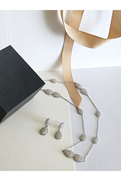 Rexon Elegant Silver-Tone Stainless Steel Teardrop Necklace and Earring Jewel...