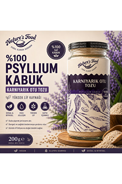 NATURES FOOD Psyllium Kabuk Tozu 200 g | %100 Saf Karnıyarık Otu Kabuğu | Yük...