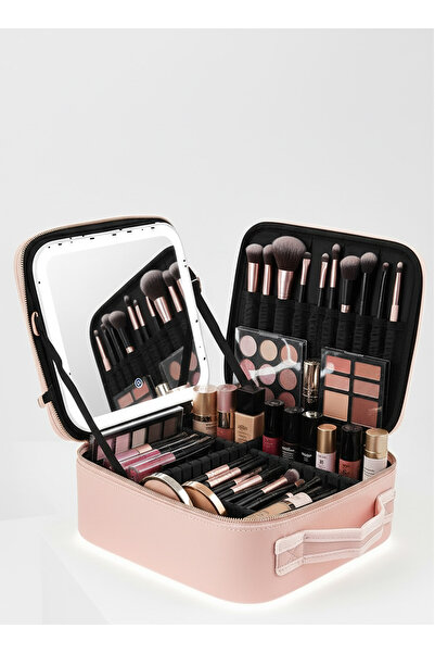 Yallabena Portable Cosmetic Bag with LED Light Full Screen Mirror Large Capac...
