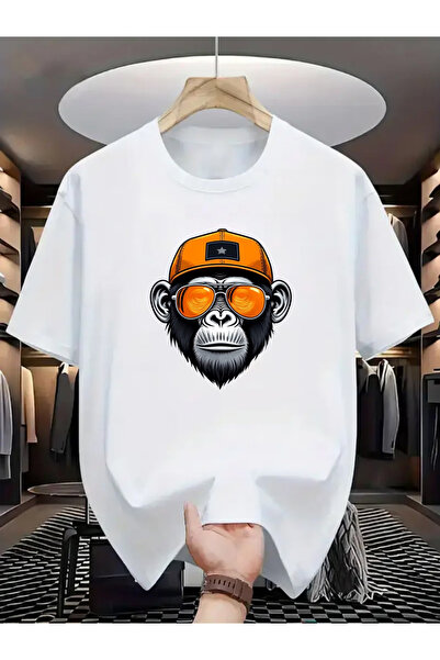1001moda Men's Print T-Shirt Orange Hat & Fashion Glasses - Casual Streetwear...