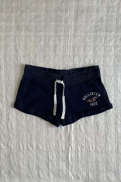 Köstebek Navy Blue Hollister Embroidered Logo Mini Sweat Shorts
